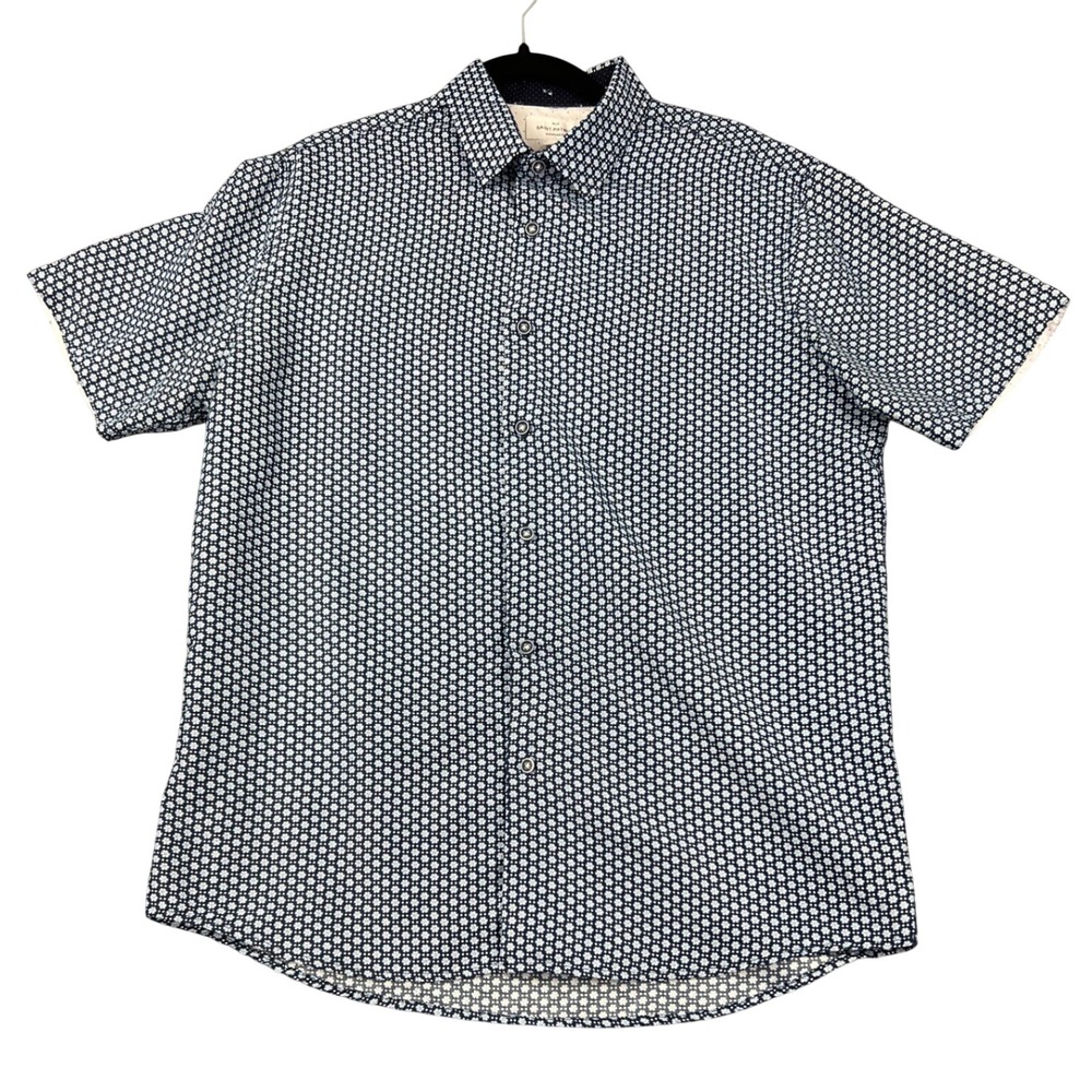 Rue Saint-Patrick Button Down Shirt Mens L Blue Floral Short Sleeve Excellent